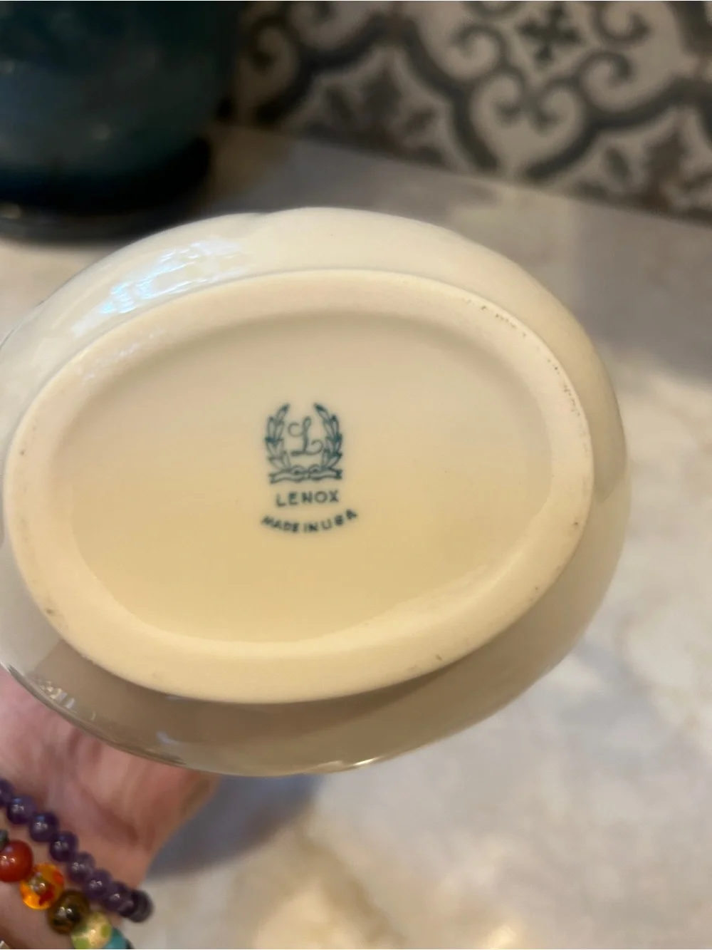 VINTAGE LENOX CHINA USA 16 OZ PITCHER - GREEN BACK STAMP